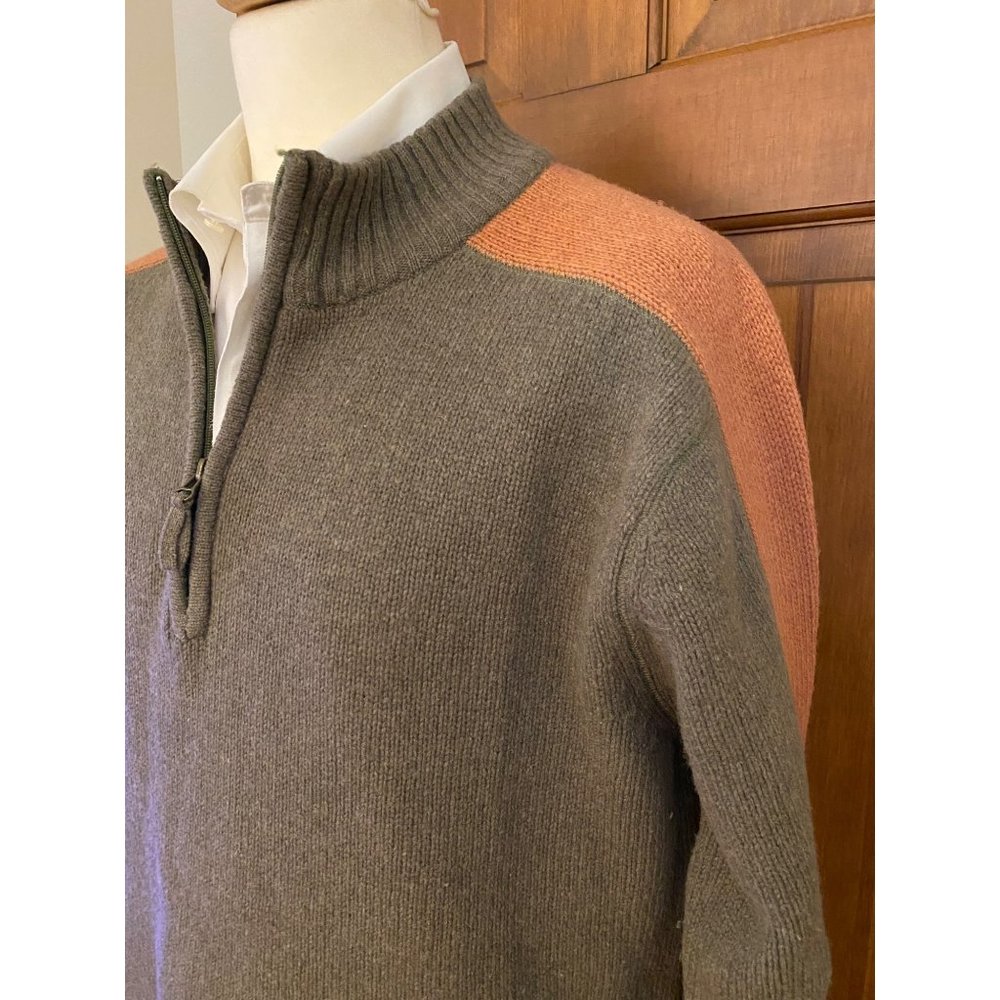 Life is Good Lambswool 1/4 Zip Sweater Men Large Olive Ribbed Knit Pullover‎
